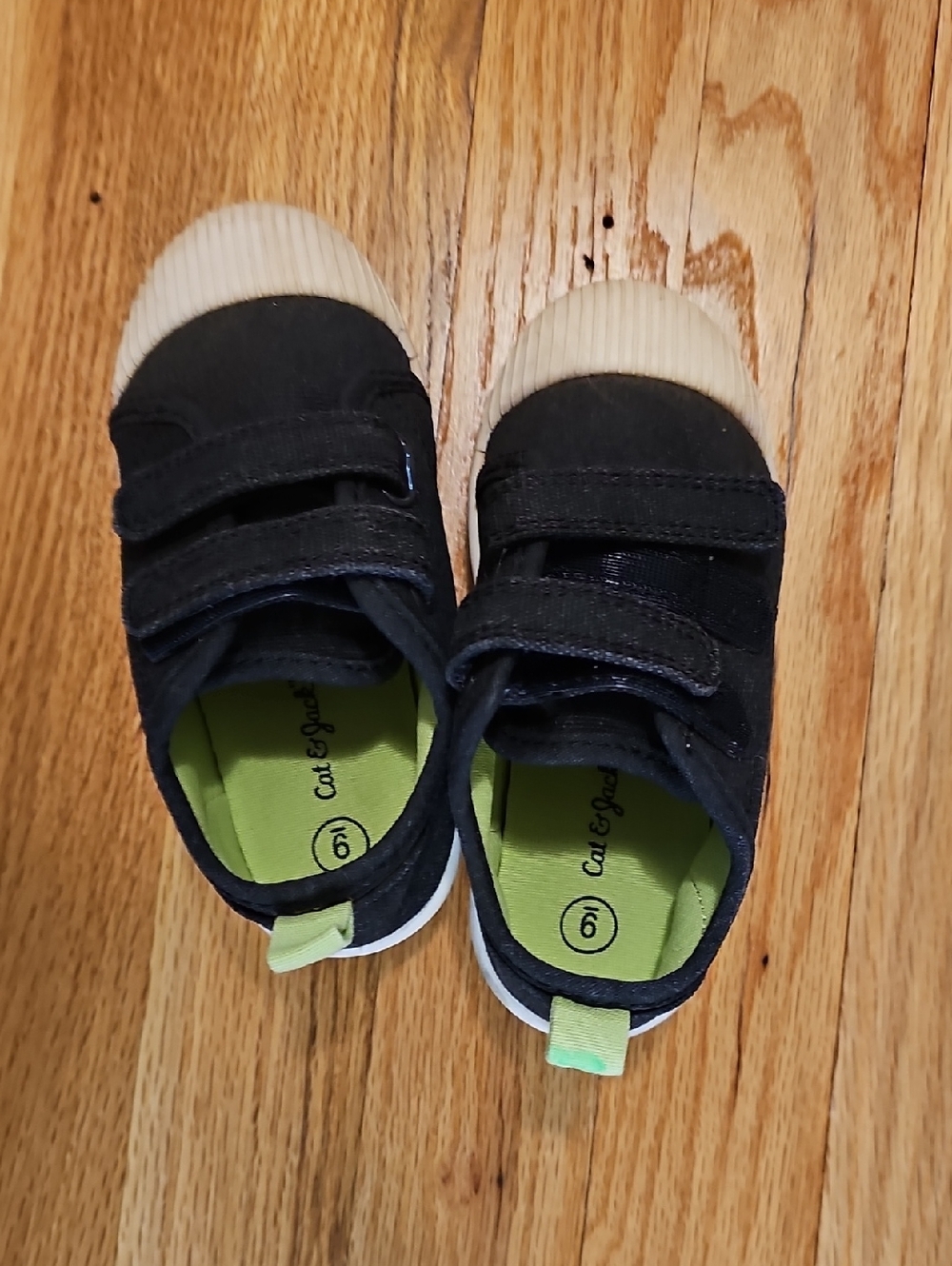 Cat & Jack Black Canvas Kids Sneakers with Lime Insole